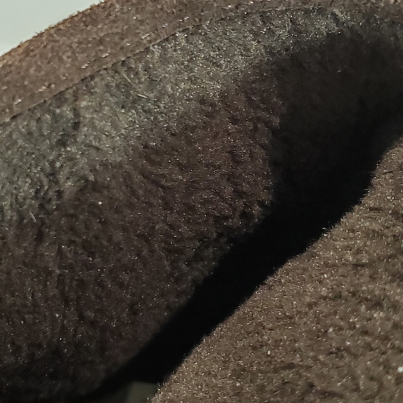 Coach Tinah Brown Leather "C" Logo Pattern Canvas Mid Calf Pull On Boots Size 5B - Picture 9 of 16